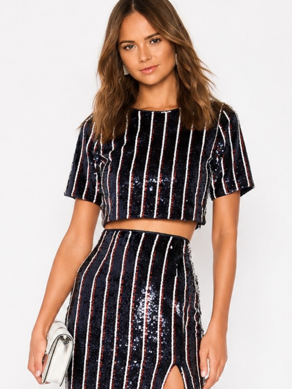 Lovers + Friends Black Sequin Striped Crop Top